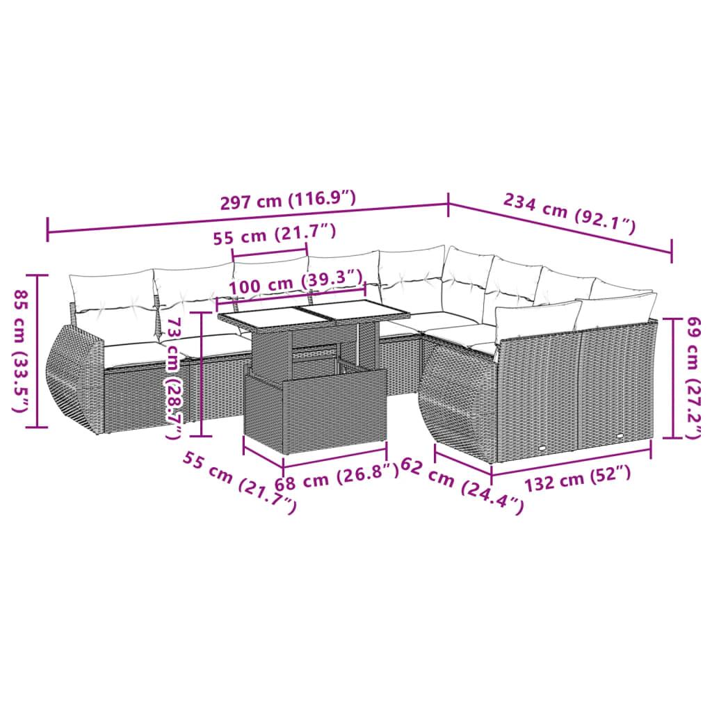 10 Piece Garden Sofa Set with Cushions Grey Poly Rattan