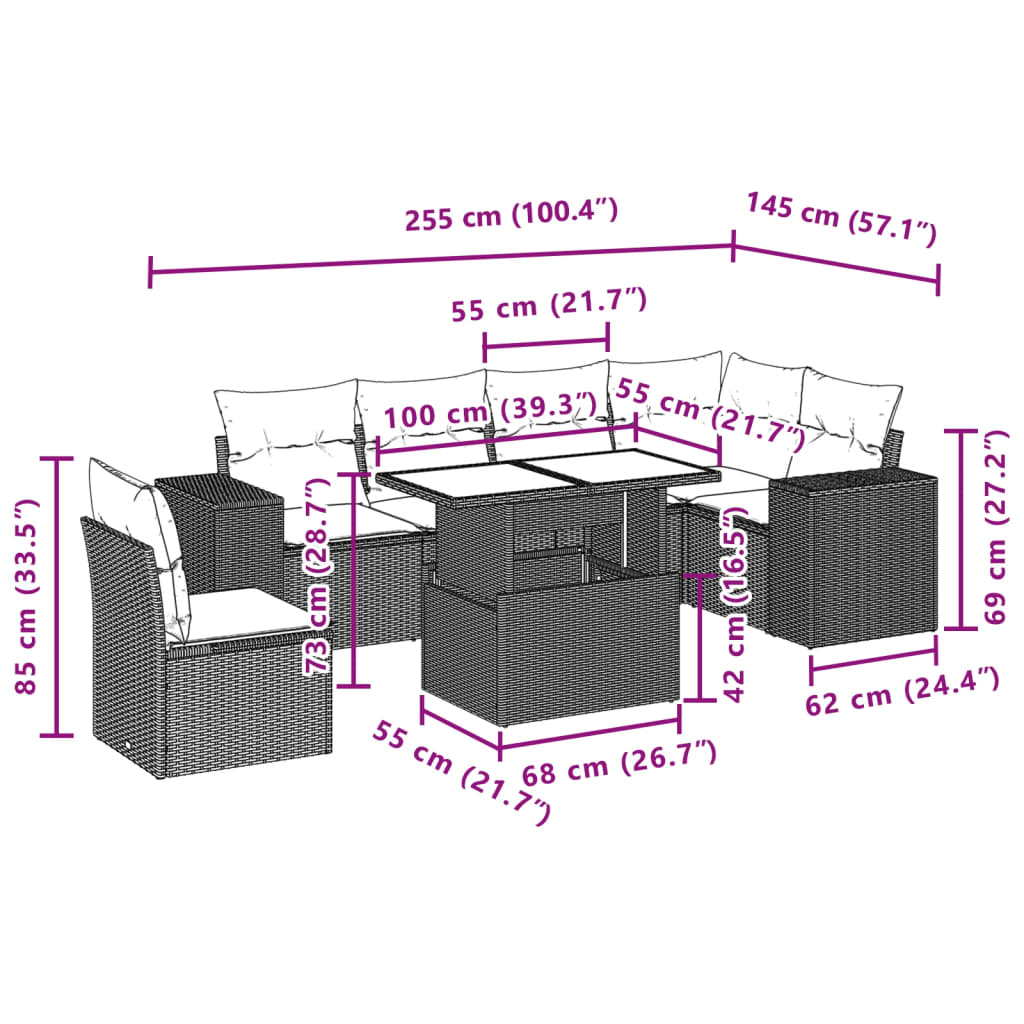 7 Piece Garden Sofa Set with Cushions Black Poly Rattan