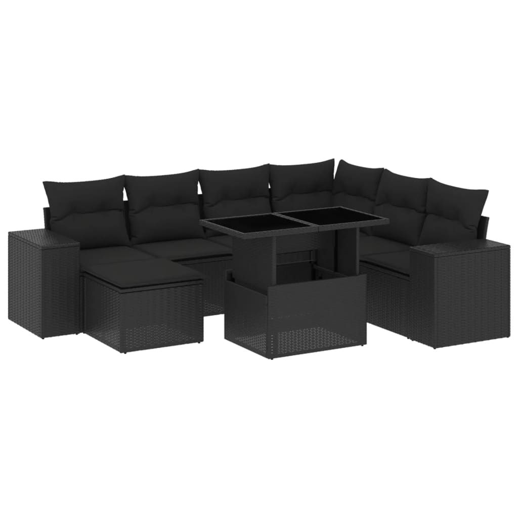 8 Piece Garden Sofa Set with Cushions Black Poly Rattan