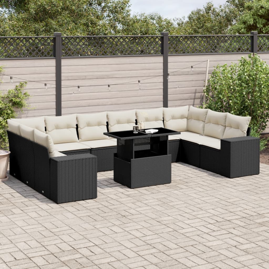 11 Piece Garden Sofa Set with Cushions Black Poly Rattan