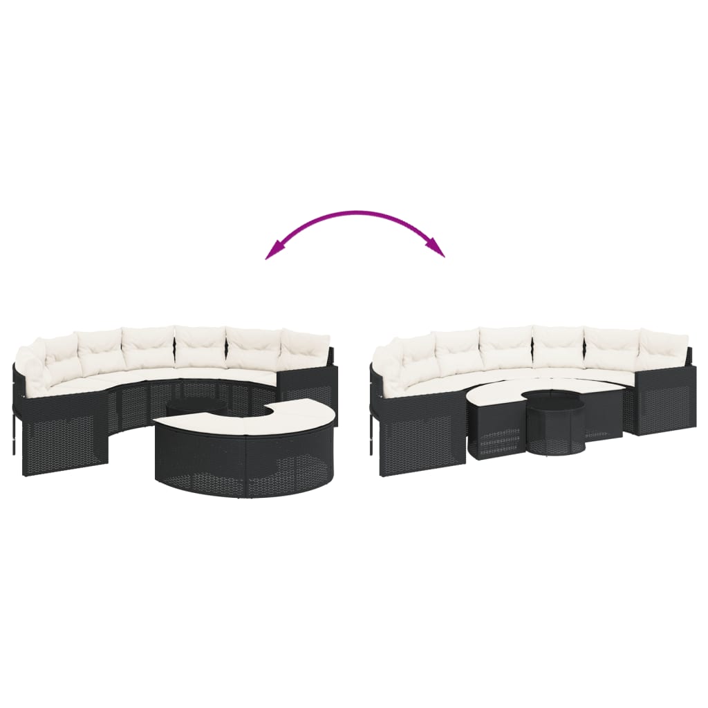 3 Piece Garden Sofa Set Half-Round Black Poly Rattan