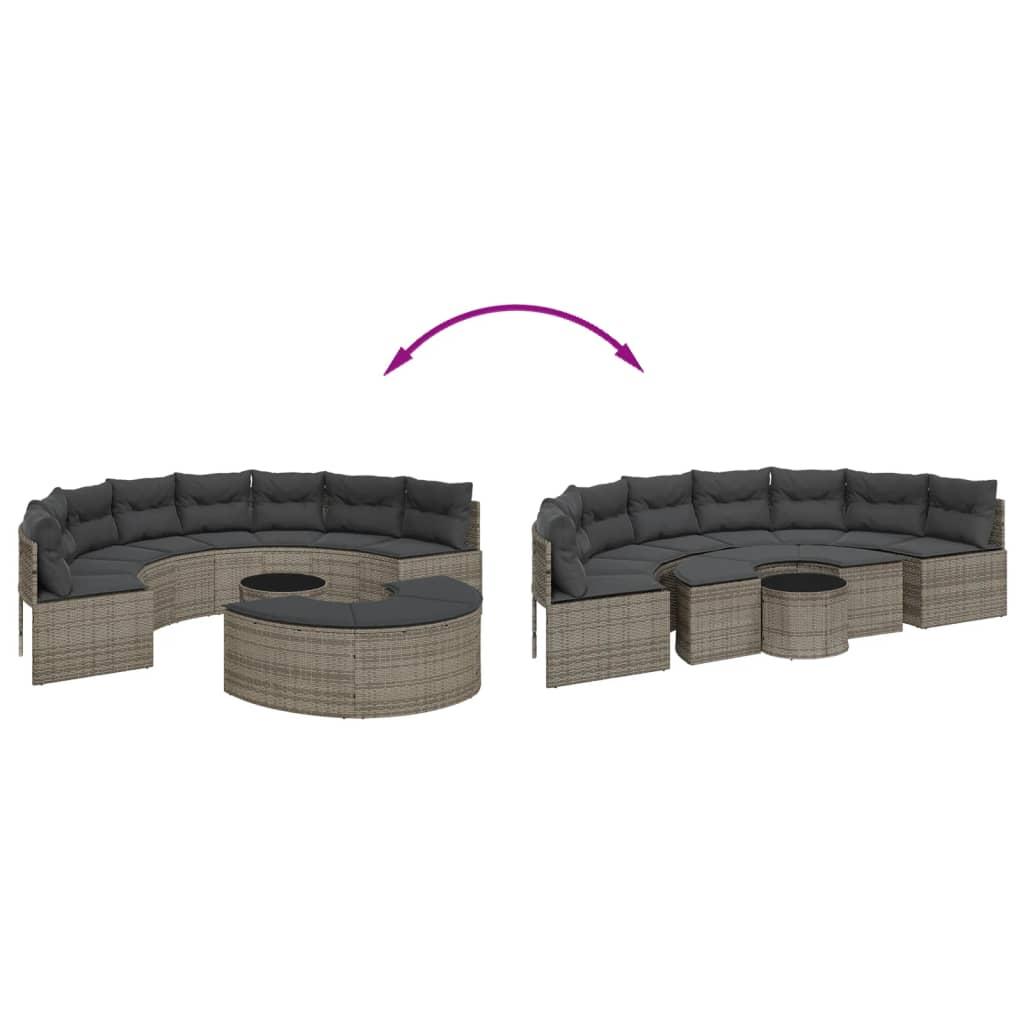 3 Piece Garden Sofa Set Half-Round Grey Poly Rattan