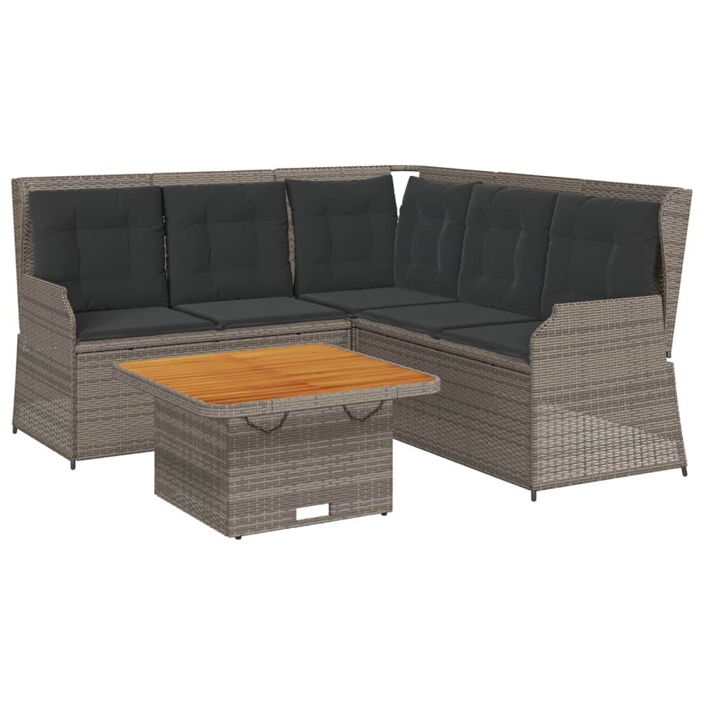 4 Piece Garden Lounge Set with Cushions Grey Poly Rattan