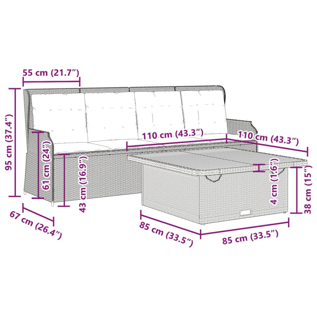 3 Piece Garden Sofa Set with Cushions Grey Poly Rattan