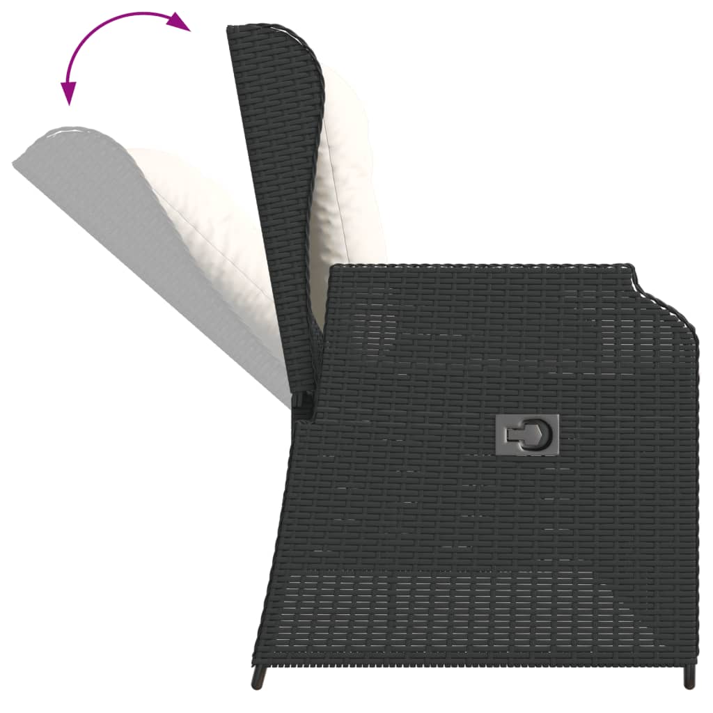 3 Piece Garden Lounge Set with Cushions Black Poly Rattan