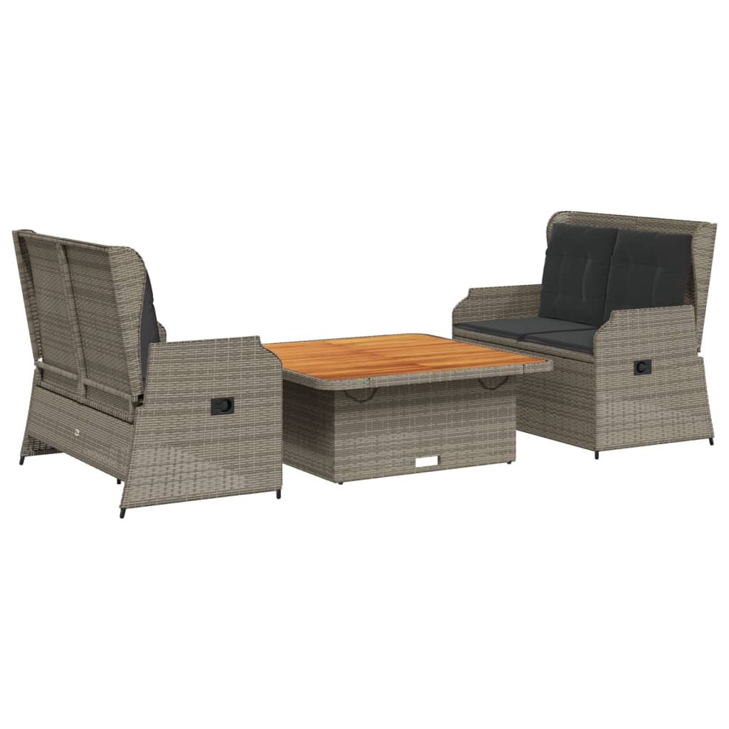 3 Piece Garden Lounge Set with Cushions Grey Poly Rattan