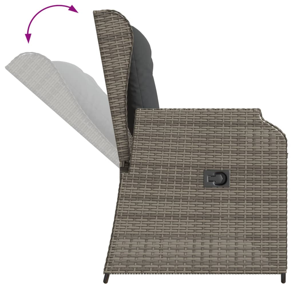 3 Piece Garden Lounge Set with Cushions Grey Poly Rattan