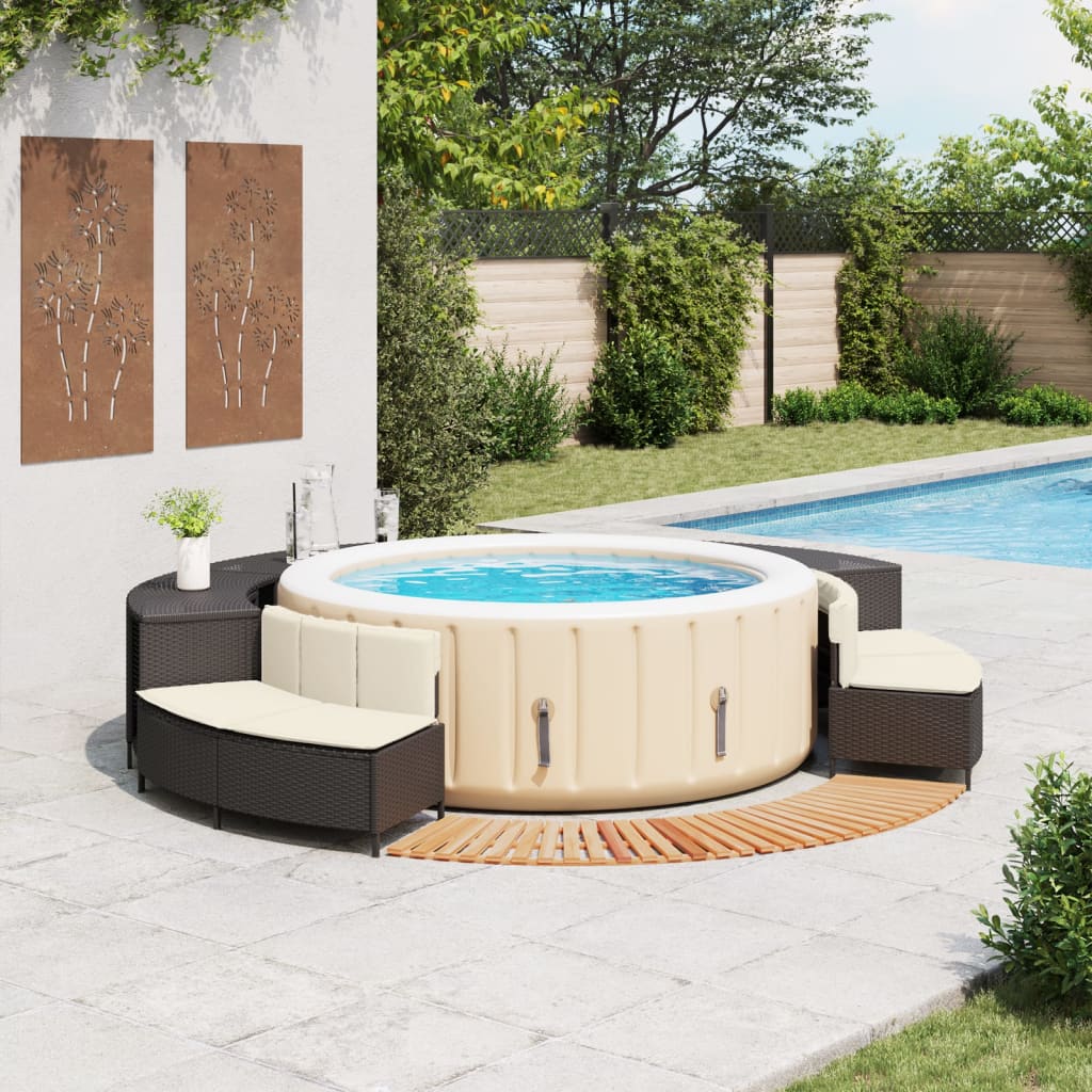 Hot Tub Surround Black Poly Rattan and Solid Wood Acacia