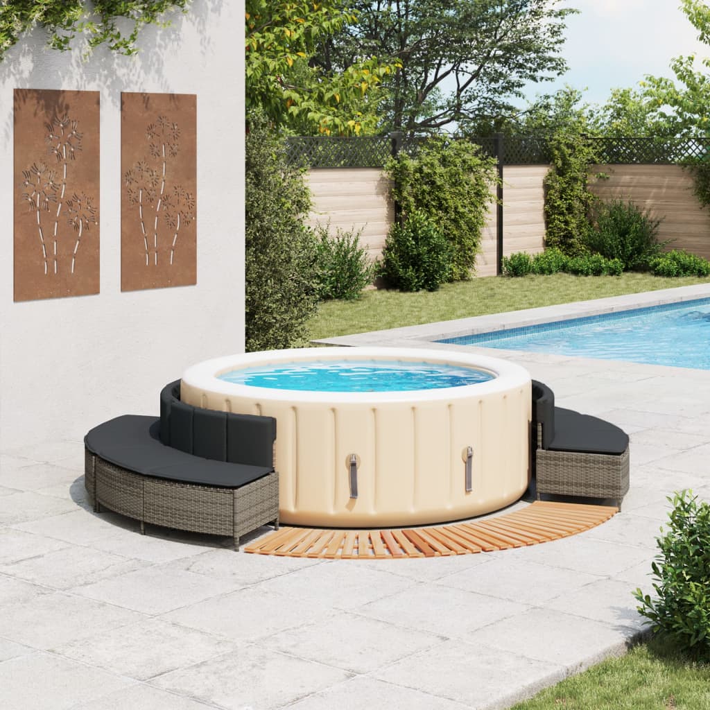 Hot Tub Surround Grey Poly Rattan and Solid Wood Acacia