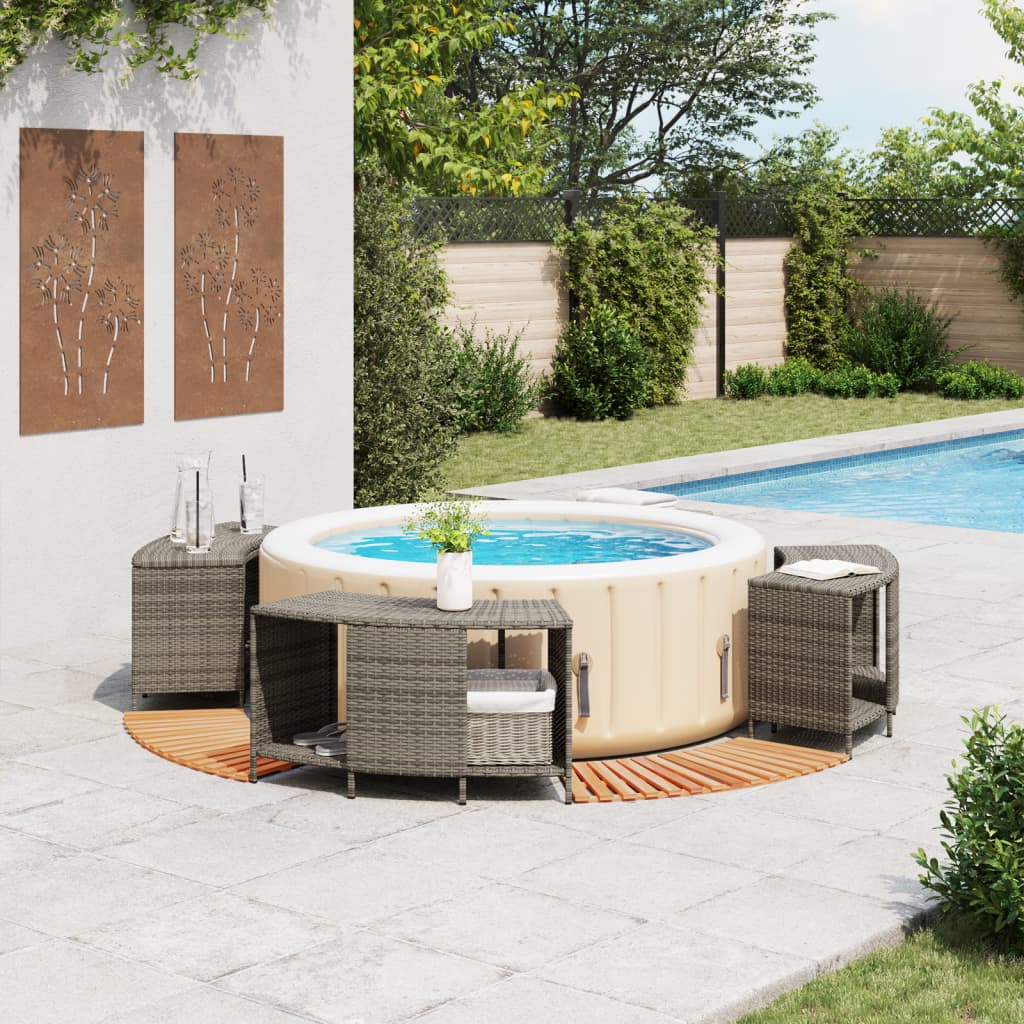 Hot Tub Surround Grey Poly Rattan and Solid Wood Acacia