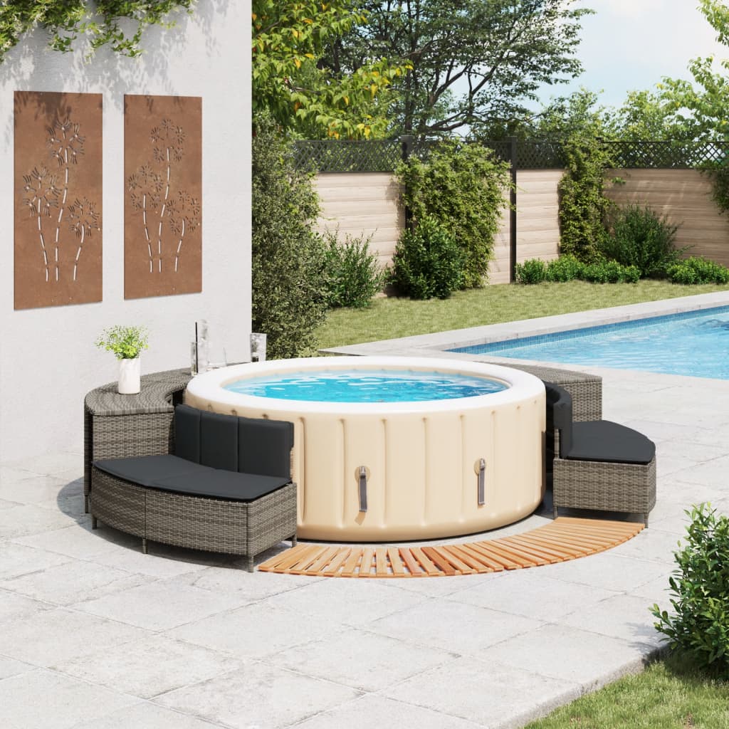 Hot Tub Surround Grey Poly Rattan and Solid Wood Acacia