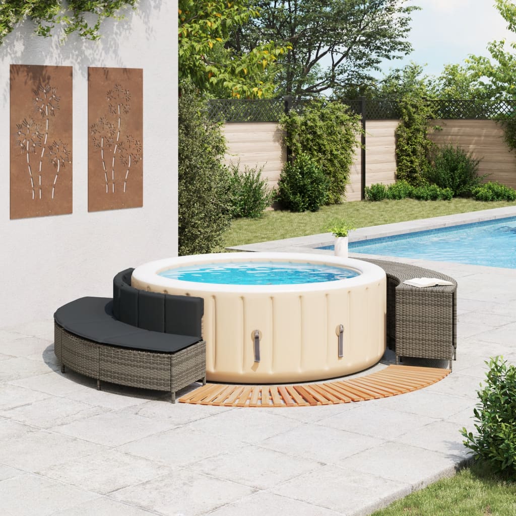 Hot Tub Surround Grey Poly Rattan and Solid Wood Acacia