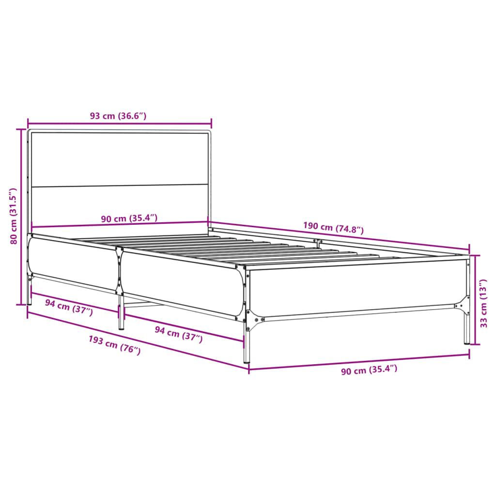 Bed Frame without Mattress Black 90x190 cm