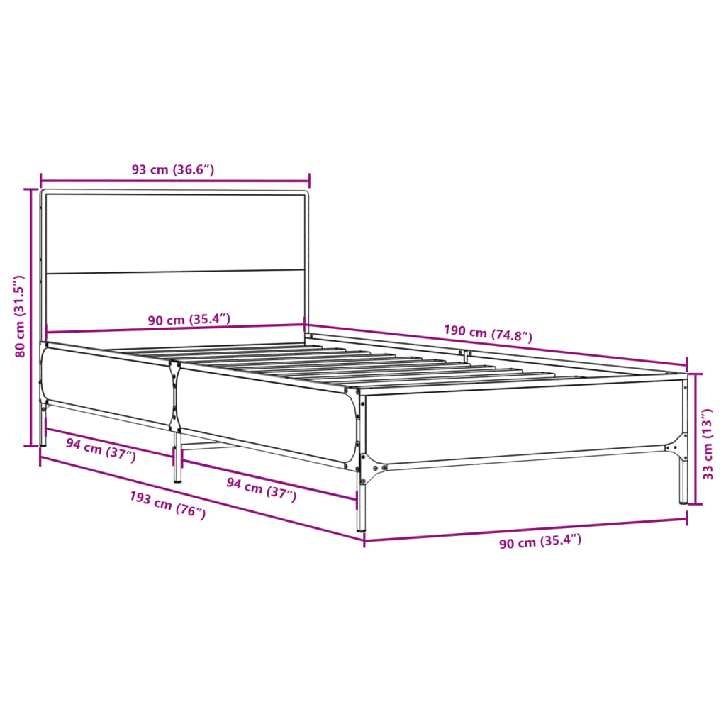 Bed Frame without Mattress Sonoma Oak 90x190 cm