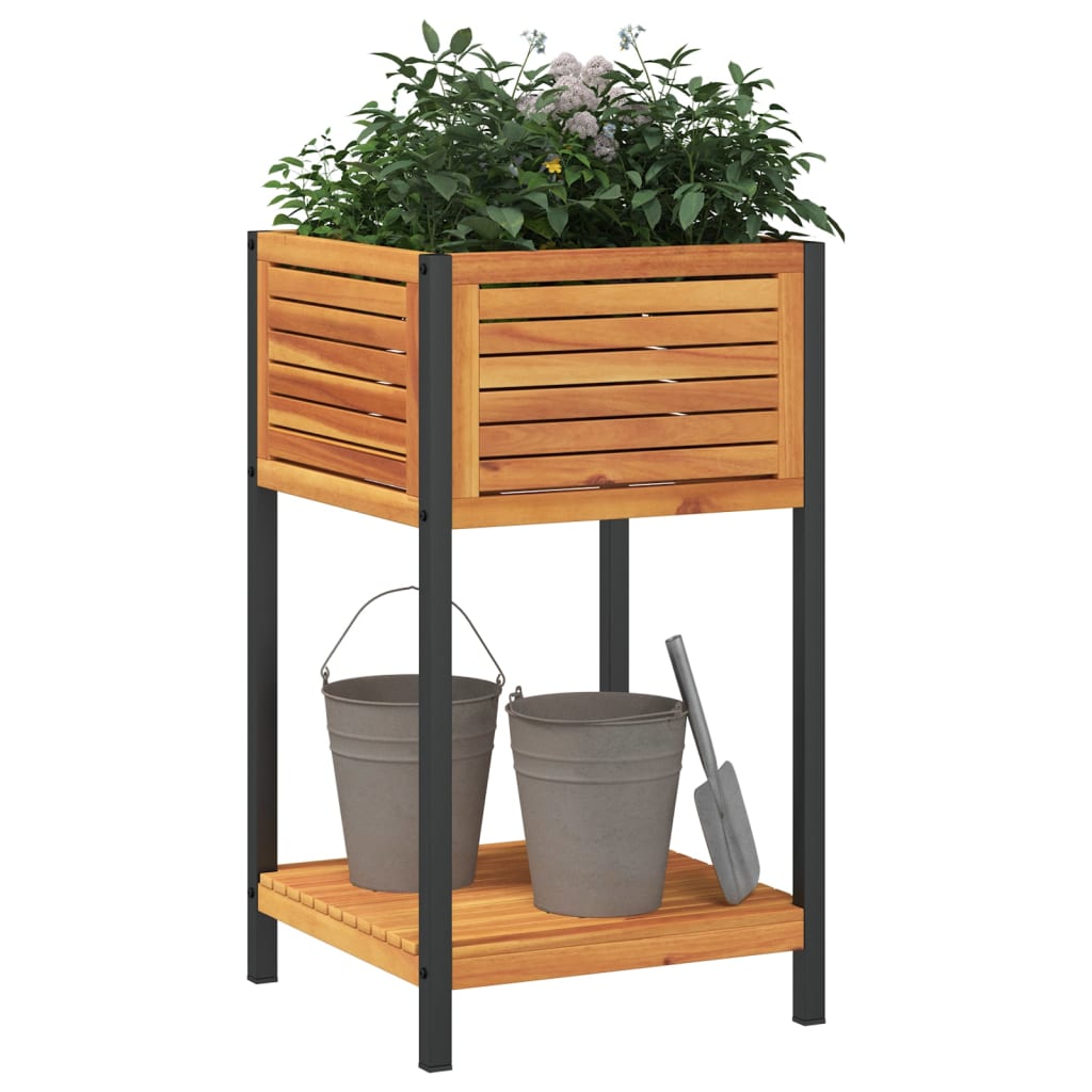 Garden Planter with Shelf 45x45x80 cm Solid Wood Acacia and Steel