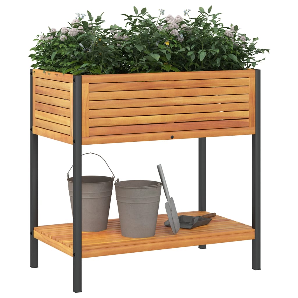 Garden Planter with Shelf 80x45x80 cm Solid Wood Acacia and Steel