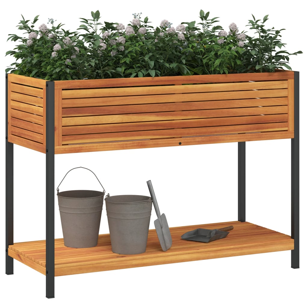 Garden Planter with Shelf 110x45x80 cm Solid Wood Acacia and Steel