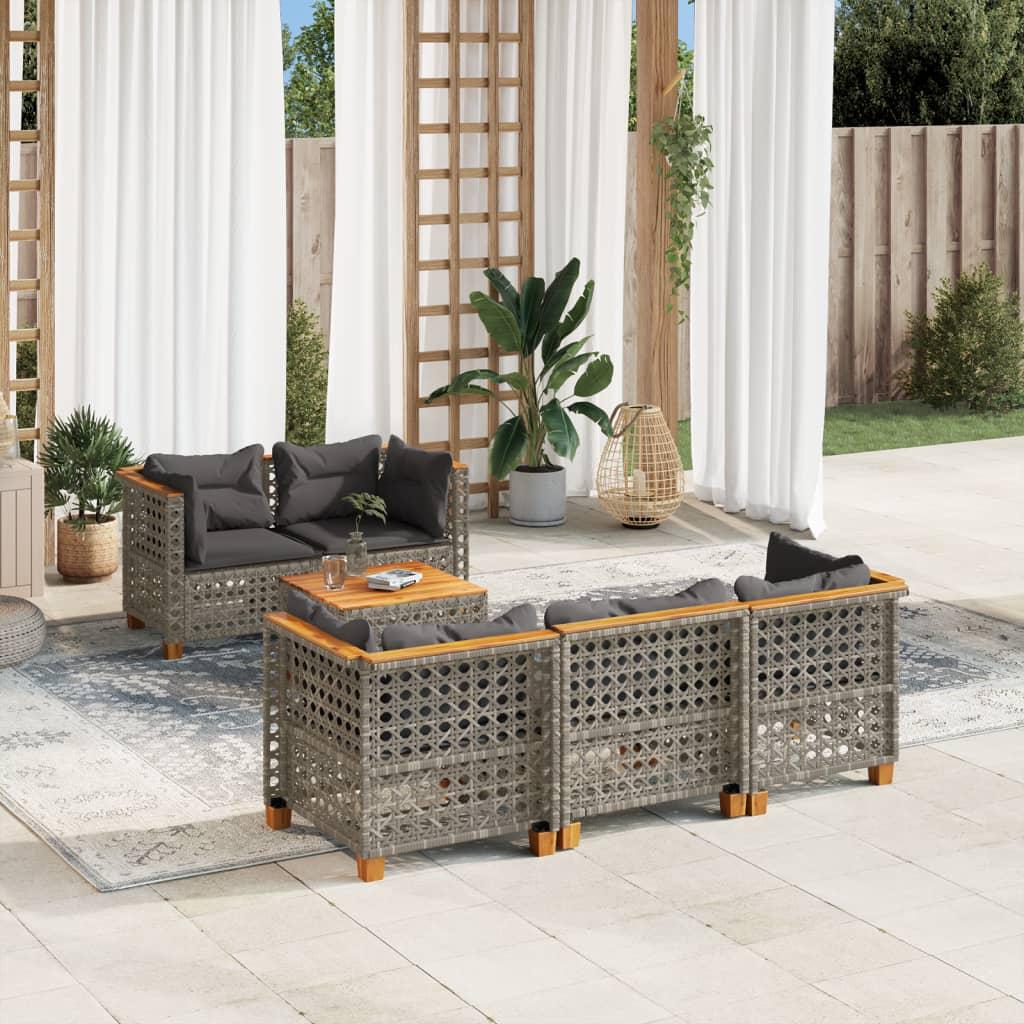 6 Piece Garden Sofa Set with Cushions Grey Poly Rattan