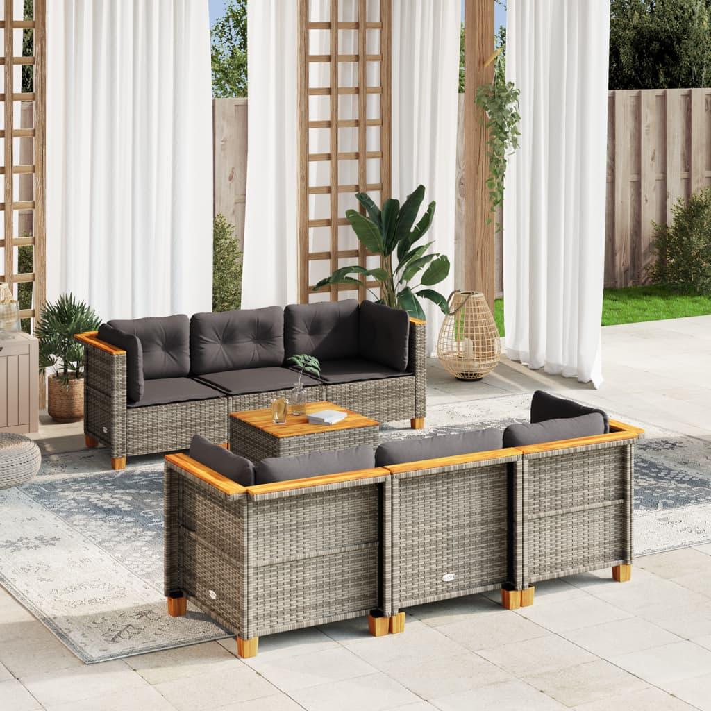7 Piece Garden Sofa Set with Cushions Grey Poly Rattan