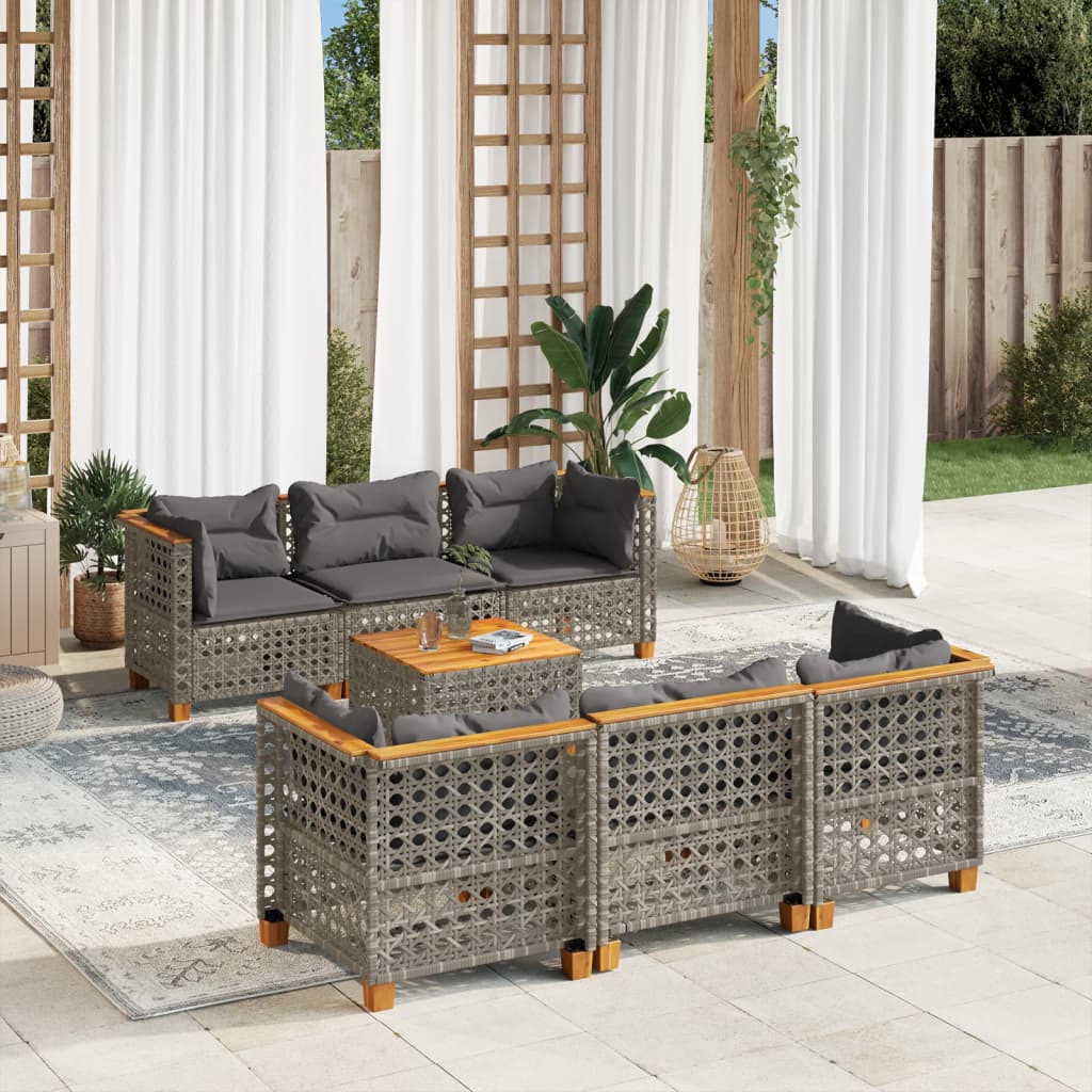 7 Piece Garden Sofa Set with Cushions Grey Poly Rattan