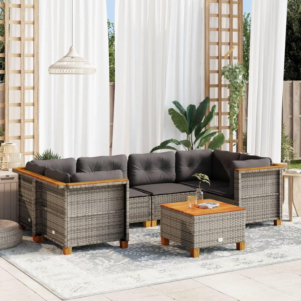 7 Piece Garden Sofa Set with Cushions Grey Poly Rattan