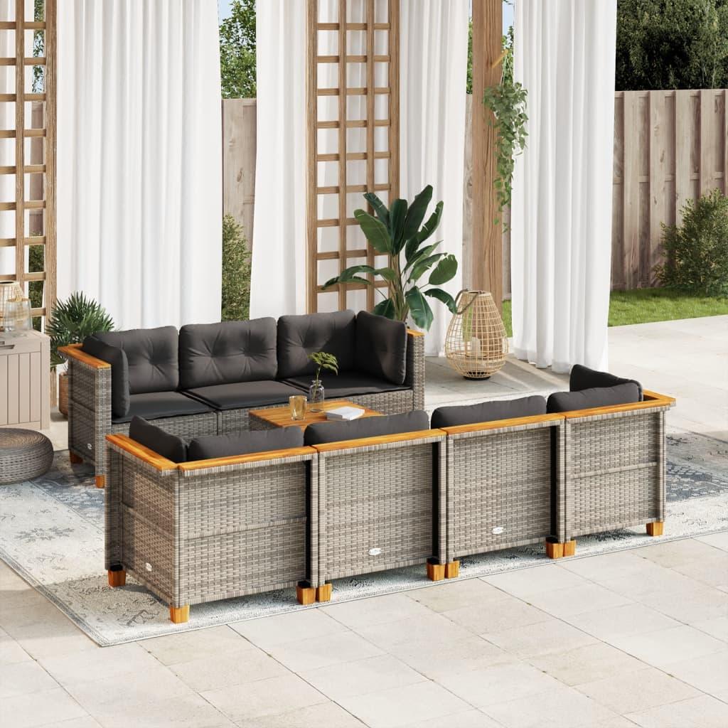8 Piece Garden Sofa Set with Cushions Grey Poly Rattan