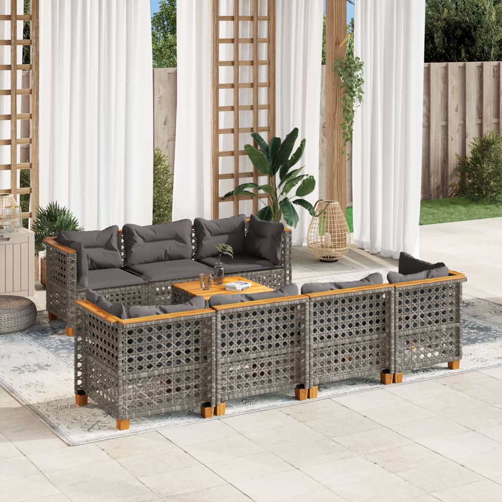 8 Piece Garden Sofa Set with Cushions Grey Poly Rattan