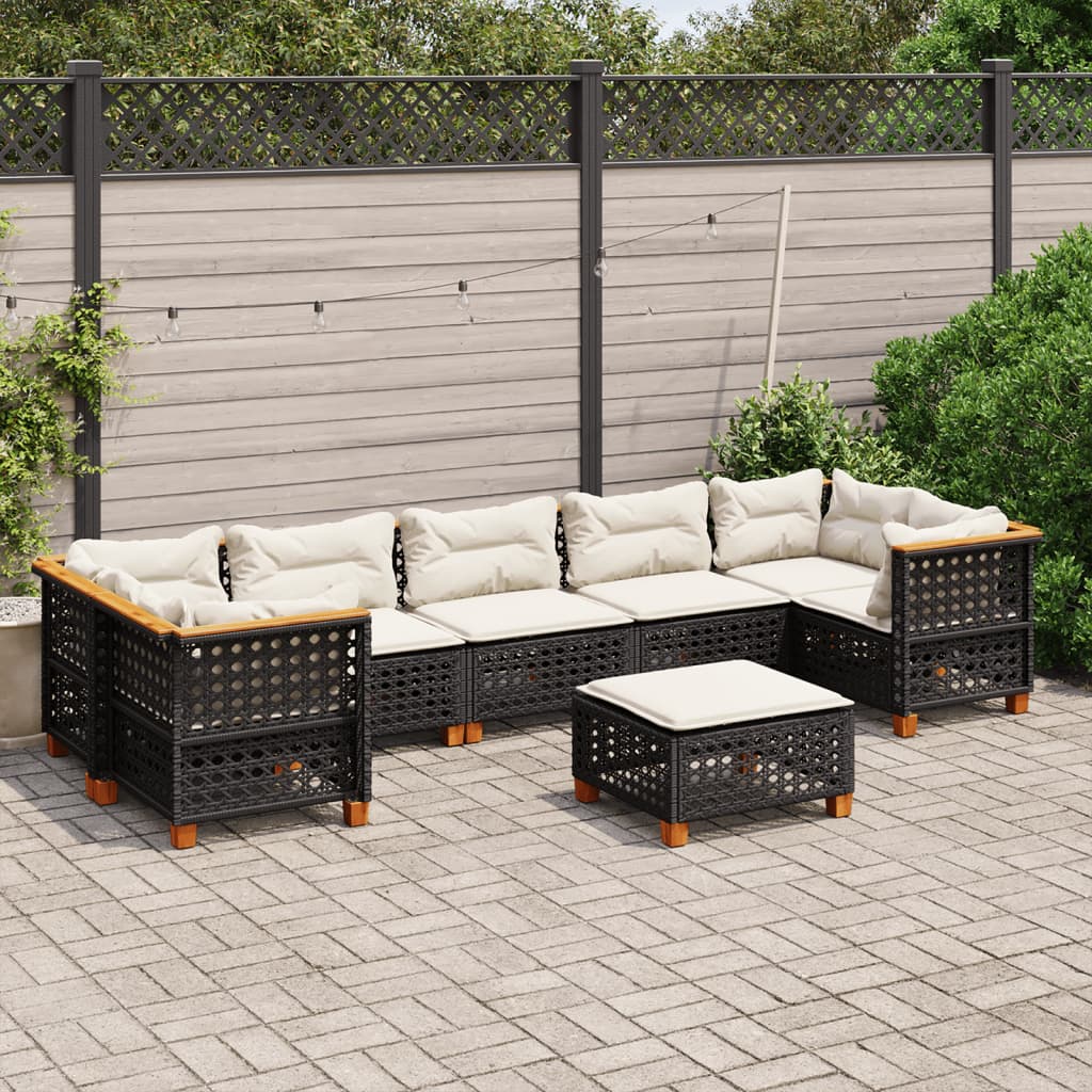 8 Piece Garden Sofa Set with Cushions Black Poly Rattan