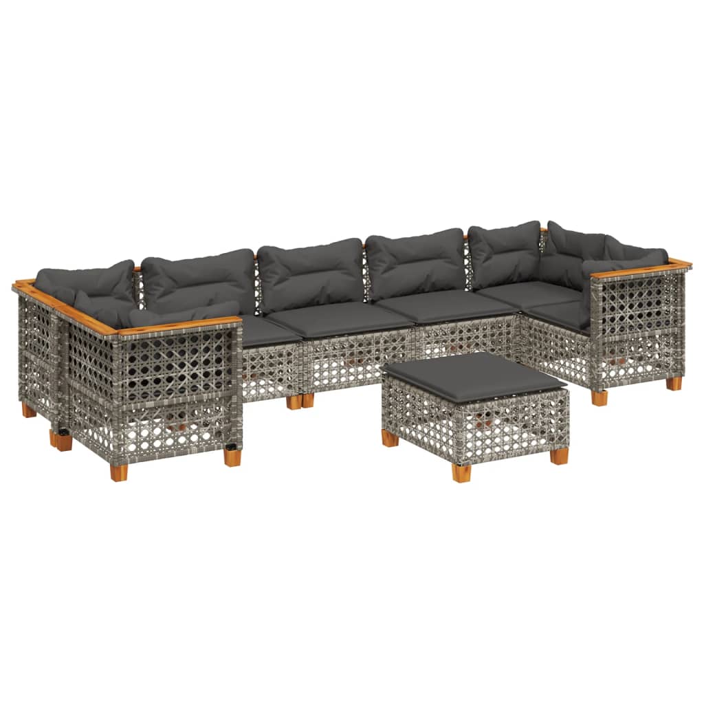 8 Piece Garden Sofa Set with Cushions Grey Poly Rattan