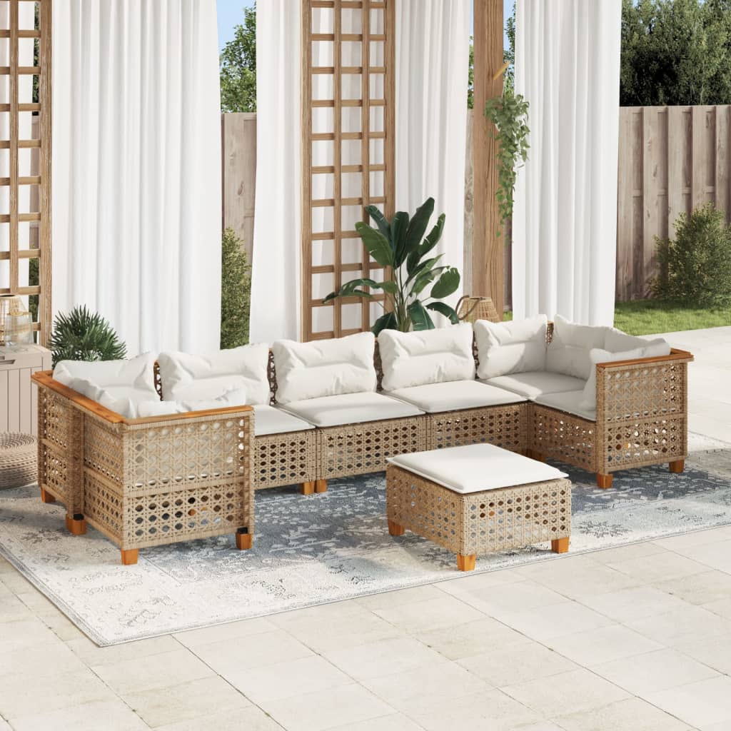 8 Piece Garden Sofa Set with Cushions Beige Poly Rattan