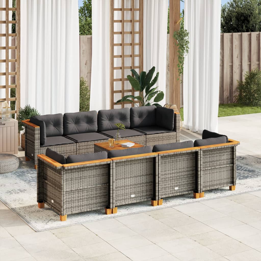 9 Piece Garden Sofa Set with Cushions Grey Poly Rattan