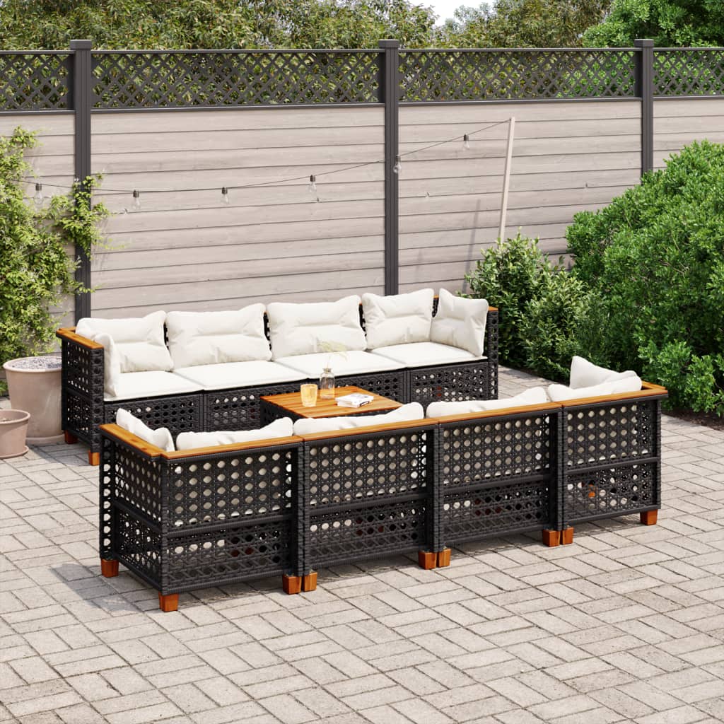 9 Piece Garden Sofa Set with Cushions Black Poly Rattan