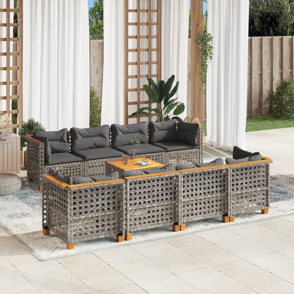 9 Piece Garden Sofa Set with Cushions Grey Poly Rattan