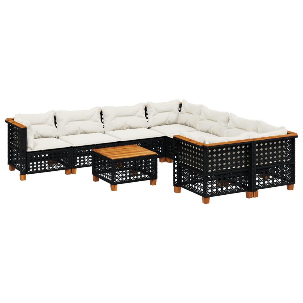 9 Piece Garden Sofa Set with Cushions Black Poly Rattan