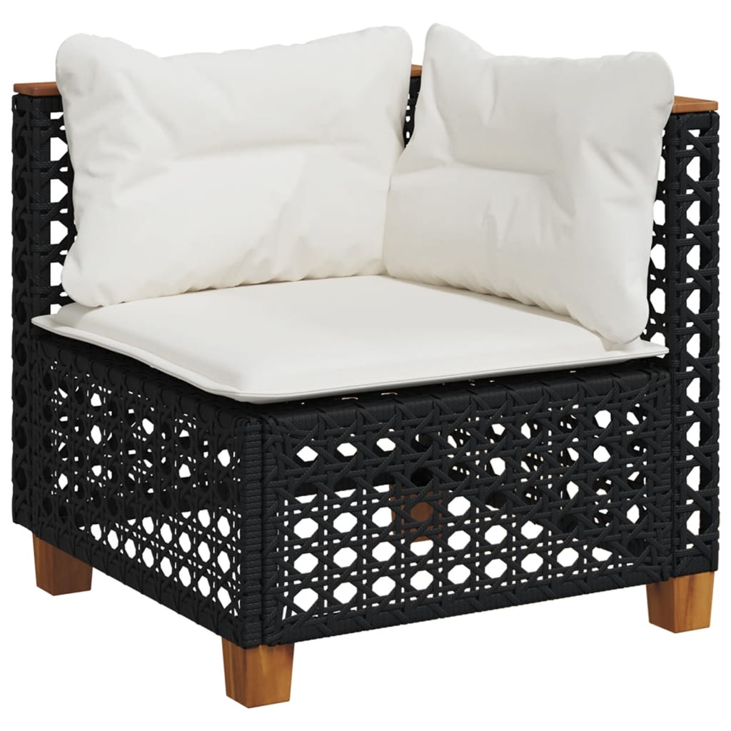 9 Piece Garden Sofa Set with Cushions Black Poly Rattan