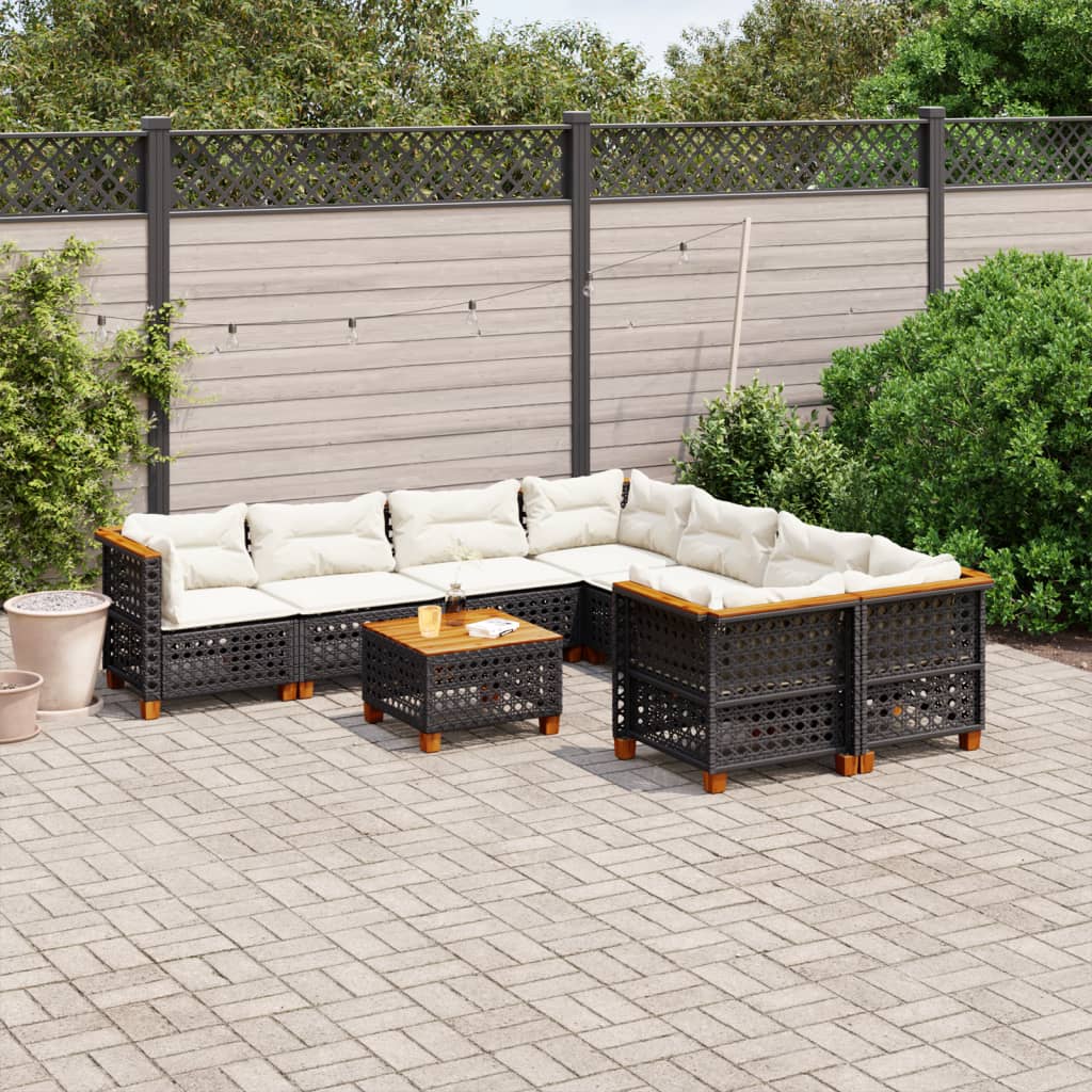 9 Piece Garden Sofa Set with Cushions Black Poly Rattan