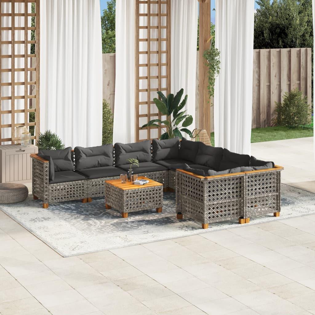 9 Piece Garden Sofa Set with Cushions Grey Poly Rattan
