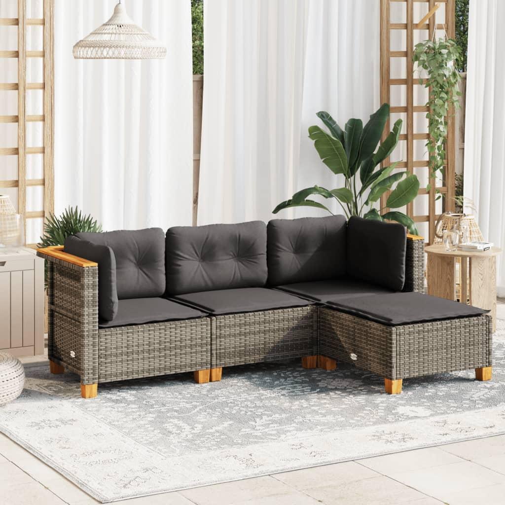 4 Piece Garden Sofa Set with Cushions Grey Poly Rattan