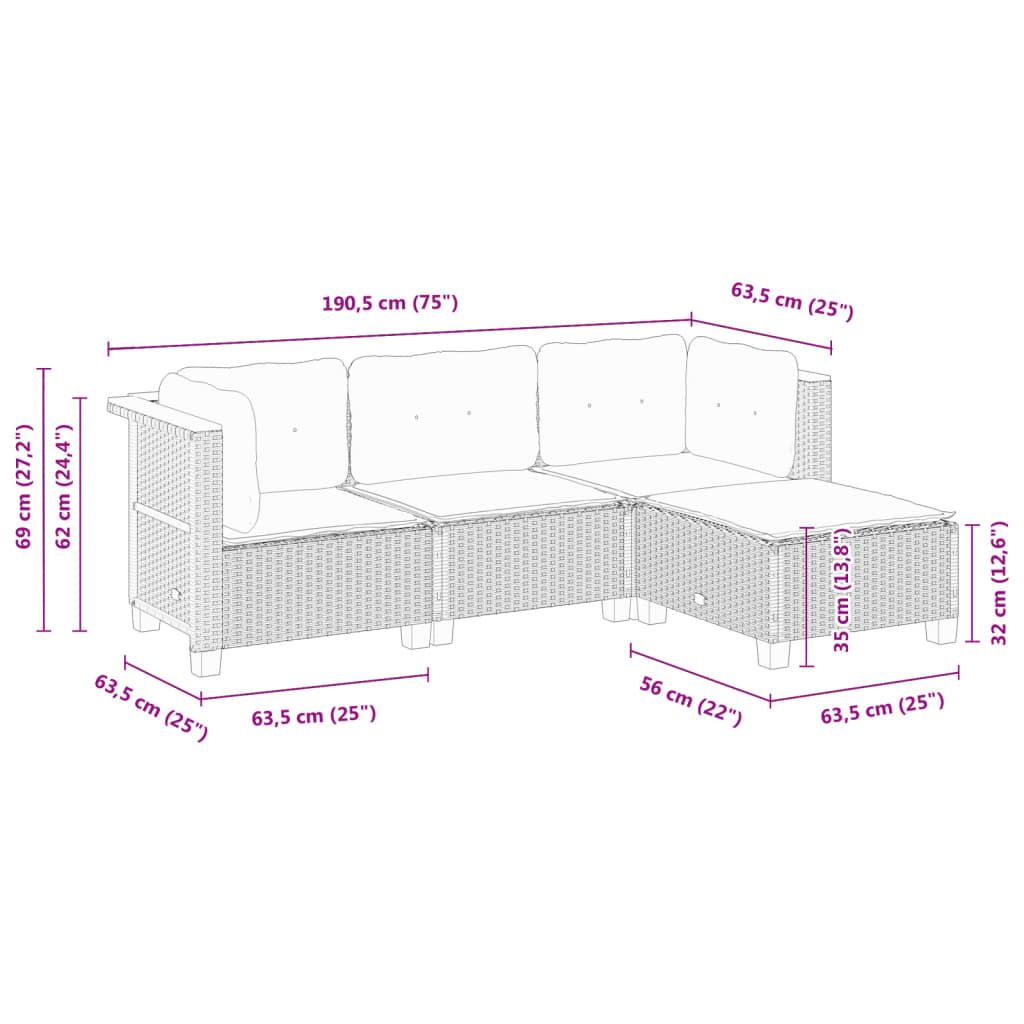 4 Piece Garden Sofa Set with Cushions Beige Poly Rattan