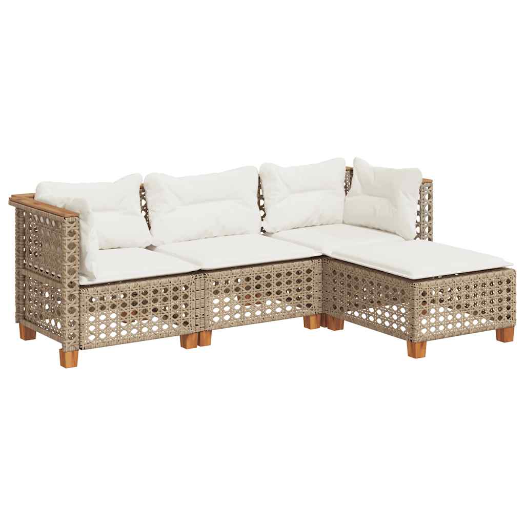 4 Piece Garden Sofa Set with Cushions Beige Poly Rattan