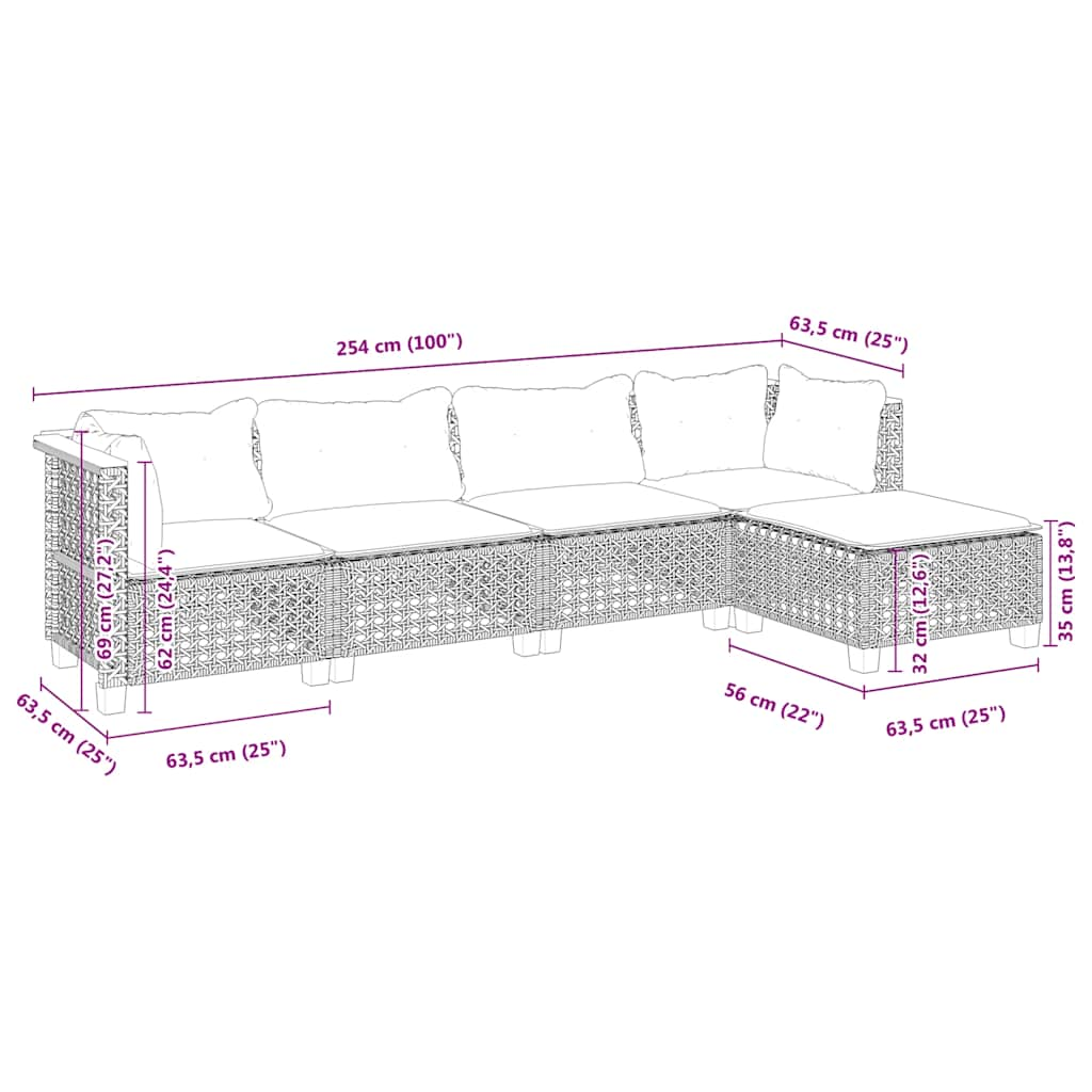 5 Piece Garden Sofa Set with Cushions Beige Poly Rattan