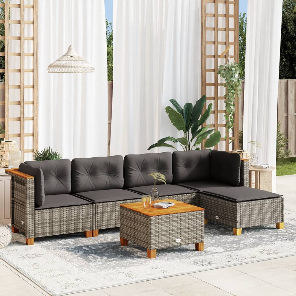 6 Piece Garden Sofa Set with Cushions Grey Poly Rattan