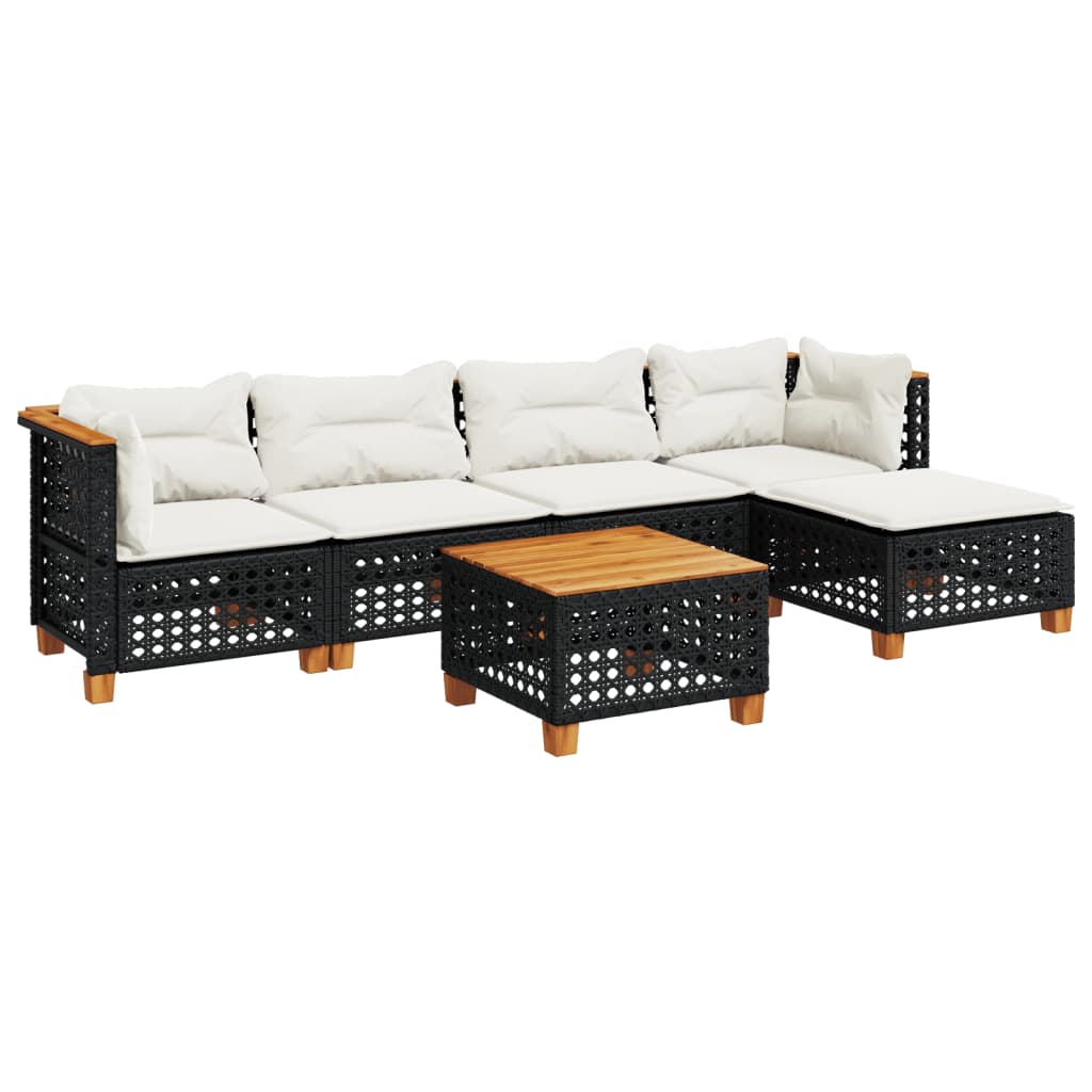 6 Piece Garden Sofa Set with Cushions Black Poly Rattan