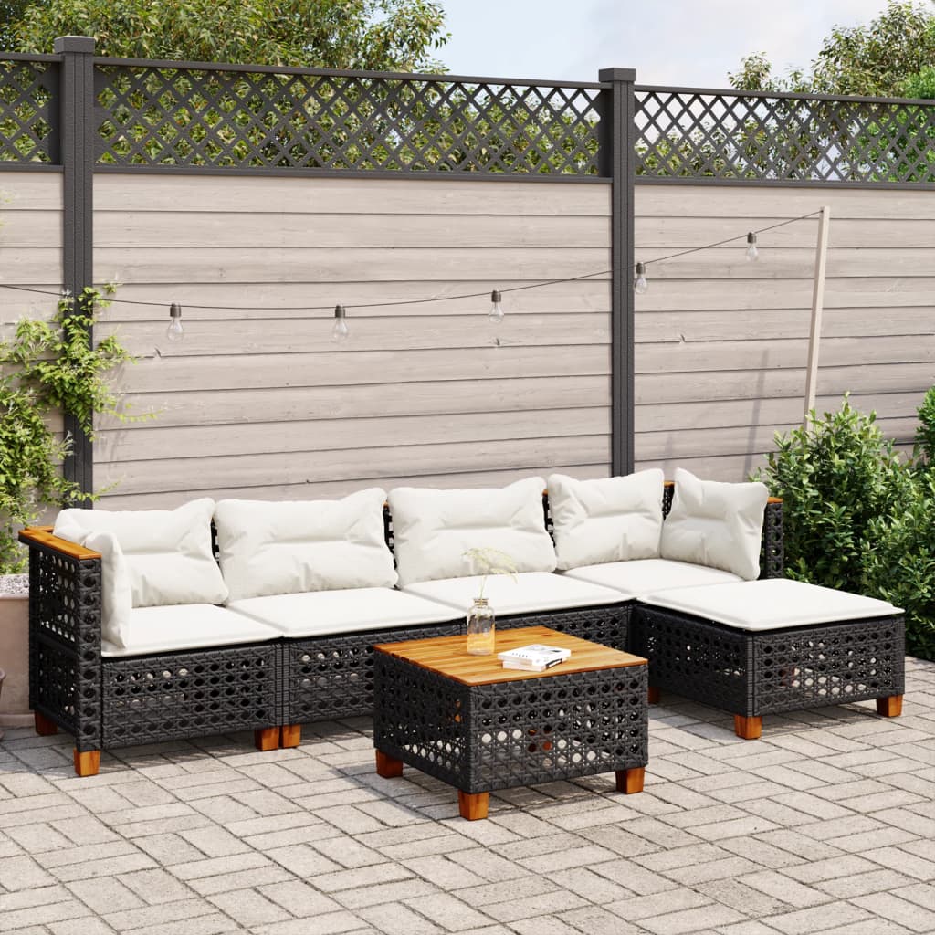 6 Piece Garden Sofa Set with Cushions Black Poly Rattan