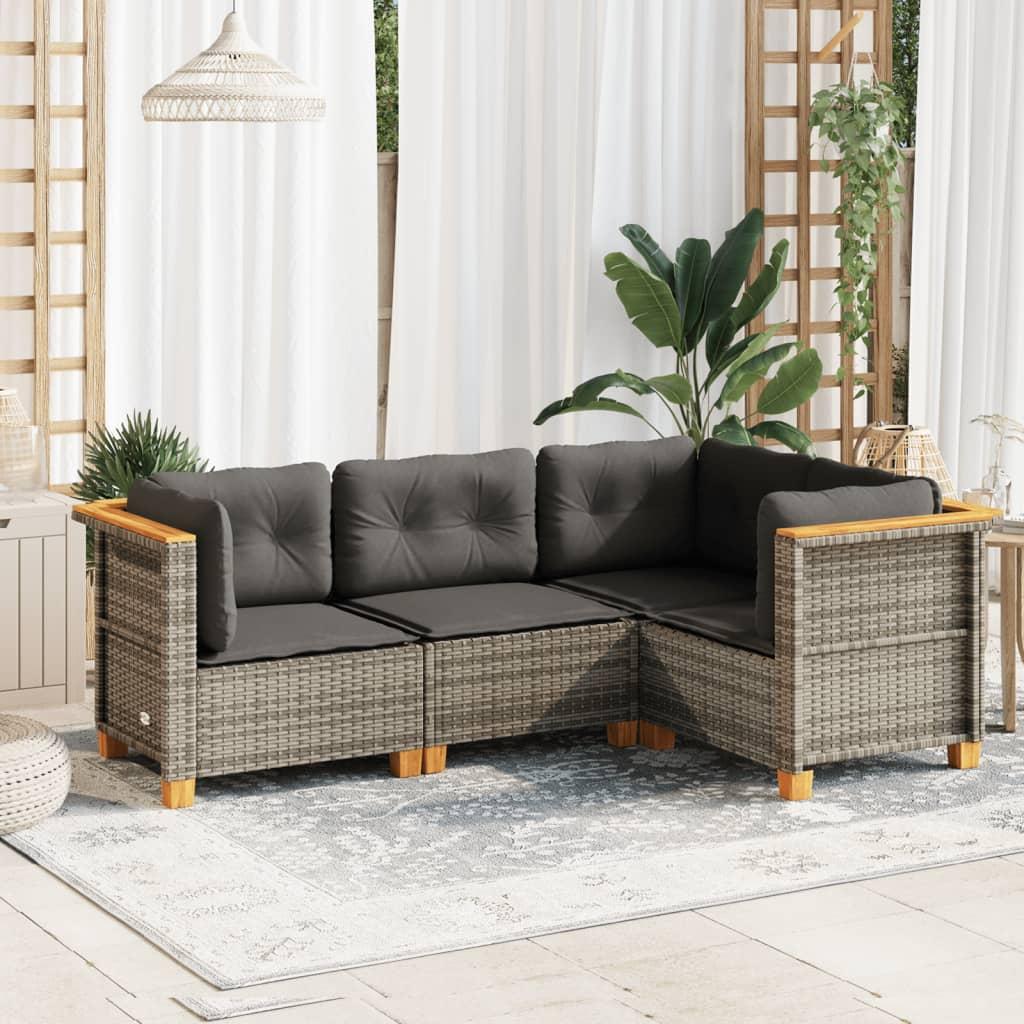 4 Piece Garden Sofa Set with Cushions Grey Poly Rattan