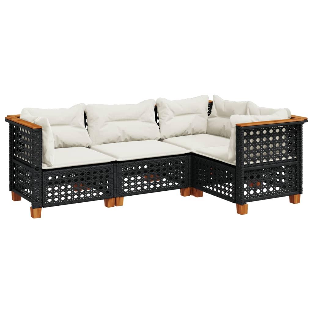 4 Piece Garden Sofa Set with Cushions Black Poly Rattan