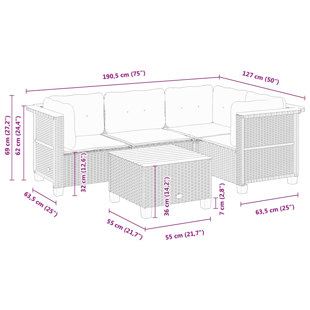 5 Piece Garden Sofa Set with Cushions Beige Poly Rattan