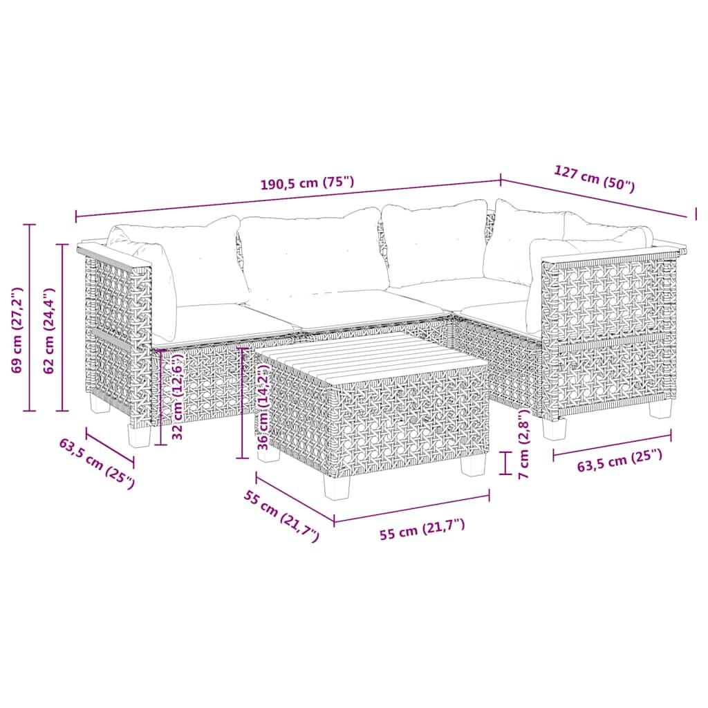 5 Piece Garden Sofa Set with Cushions Beige Poly Rattan