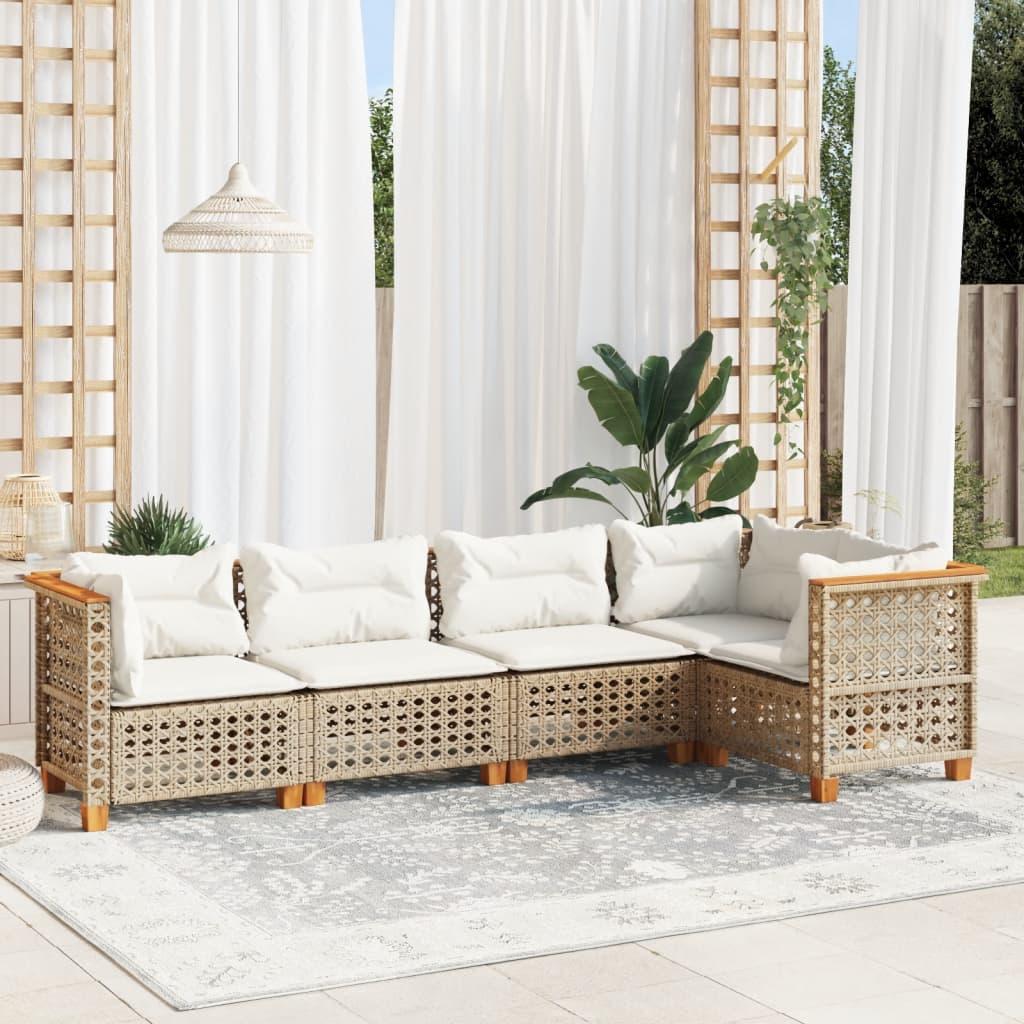 5 Piece Garden Sofa Set with Cushions Beige Poly Rattan