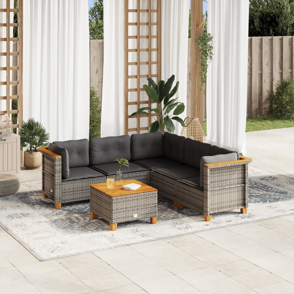 6 Piece Garden Sofa Set with Cushions Grey Poly Rattan